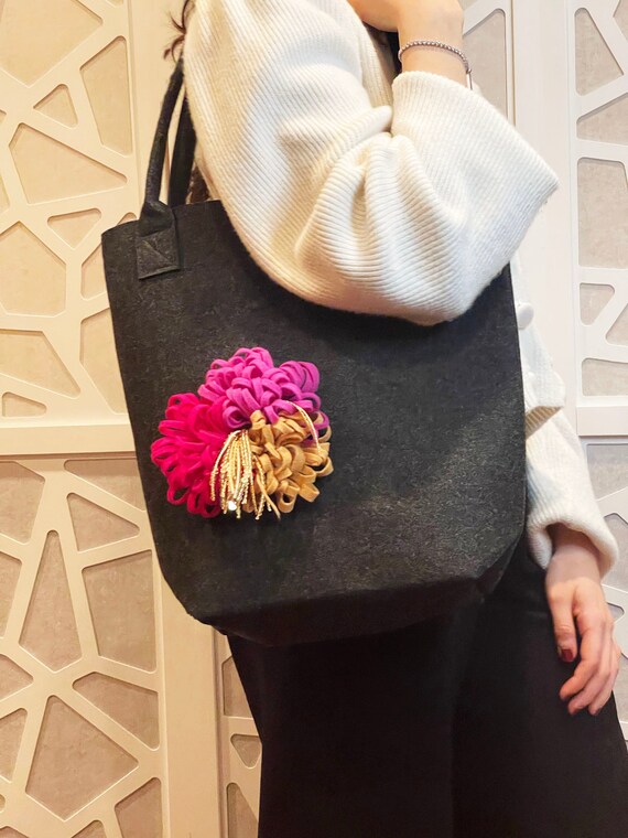 fluffy flower shoulder bag
