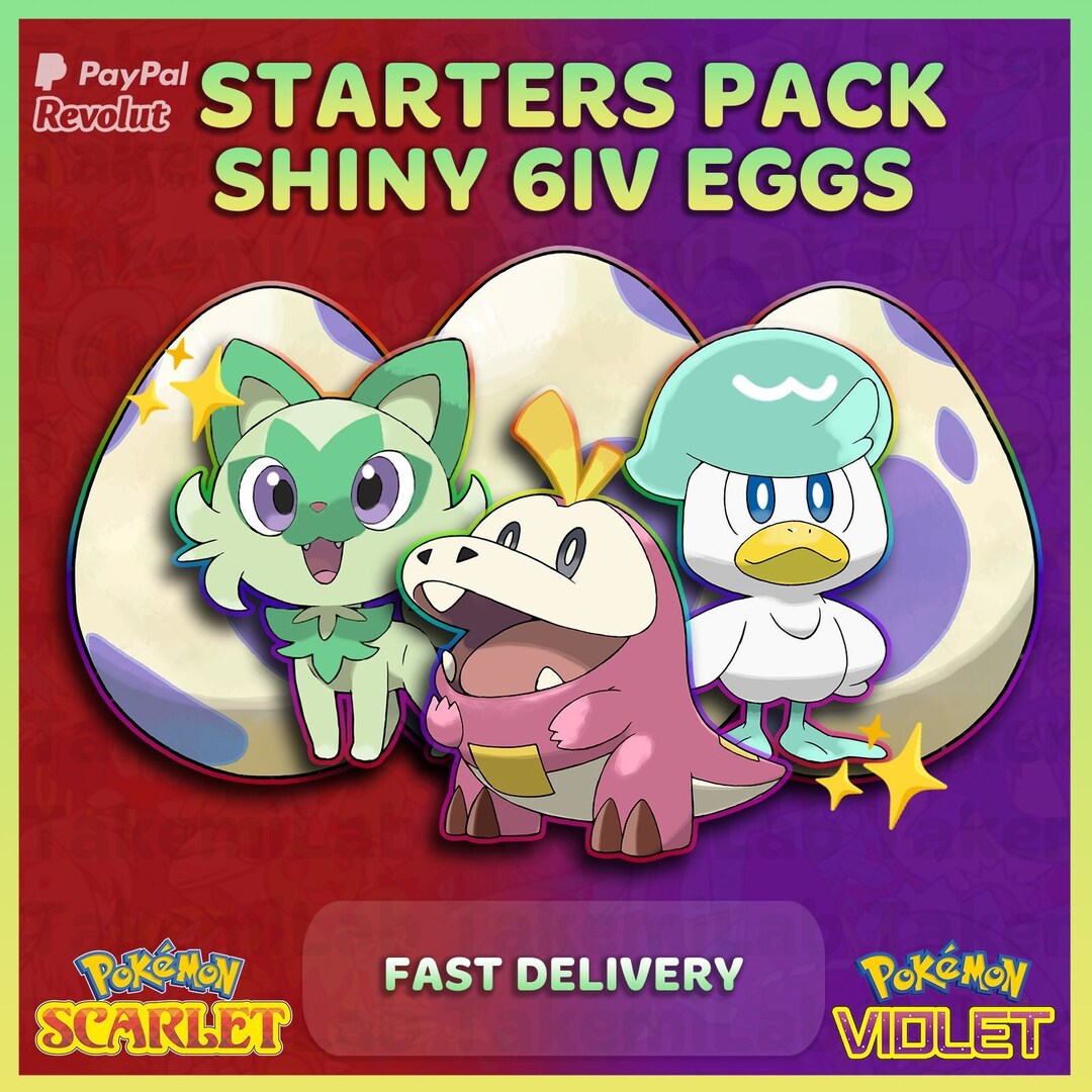 All 3 Shiny 6IV EGGS STARTERS 3 Sprigatito Quaxly Fuecoco Etsy