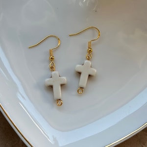 Dangle cross earrings, cross charm earrings, gold cross earrings, cross jewelry, dainty cross earrings, white cross earrings, hypoallergenic