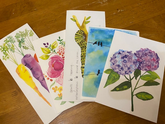Variety Pack Original Watercolor Cards, Hand-painted Greeting Cards,  Variety Pack of 3, 5 or 10, Original Watercolor, Blank Card, Handmade 
