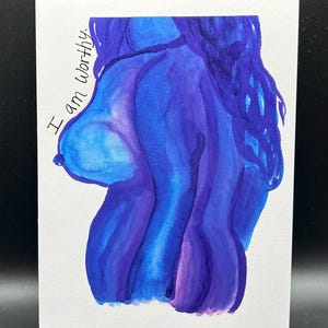Aquarelkaart I Am Worthy / Aquarelkaart / Wenskaart / Originele kunst