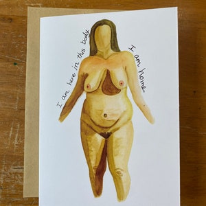 Tarjeta de acuarela de encarnación femenina I Am Home / I Am Home / Tarjeta de acuarela / Tarjeta en blanco / Arte original