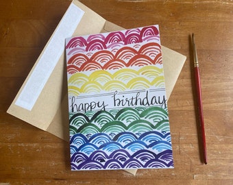 Happy Birthday Rainbow Watercolor Card / Blank Watercolor Birthday Card / Greeting Card / Rainbow Birthday Card / Original Art Card