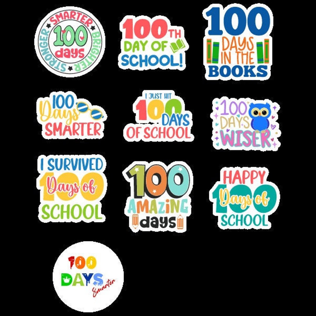Colorful 100th Day School Stickers, 100th Day of School Celebration