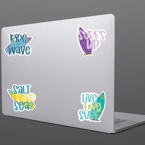 Set of 4 Surfing Stickers, Surfing Stickers, Beach Lifestyle Stickers, Laptop Stickers, Water Bottle Stickers, Gift for Surfers, Stickers