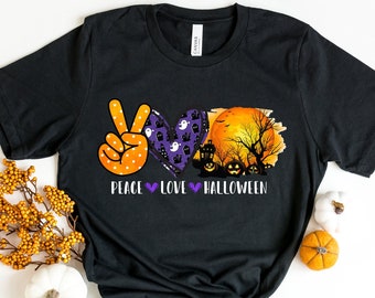 Frieden Liebe Halloween Shirt, Halloween Shirt, gruselige Shirt, Geist Shirt, Hexe Shirt, Jack O Lantern T-Shirt, süßes Halloween Shirt, Halloween T-Shirt