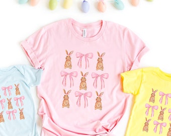 Coquette Bunny Sweatshirt, Cute Bunny Tee, Cute Easter Gift, Pink Bow Sweatshirt, Easter Bunny Shirt, Kids Easter Shirt, Womens Easter Shirt