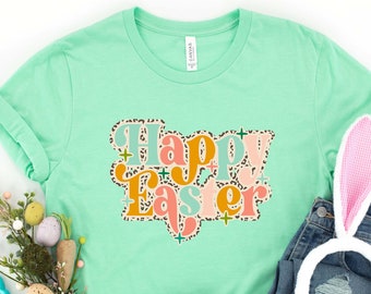 Happy Easter Shirt, Happy Easter Tshirt, Easter Bunny Shirt, Retro Easter Shirt, Leopard Easter Shirt, Easter Family Shirt, Easter Shirt
