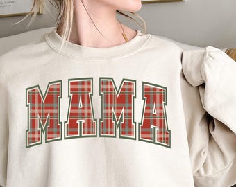 Mama Christmas Sweatshirt, Buffalo Check Christmas Shirt, Merry Christmas Shirt, Merry Christmas Sweatshirt, Mama Xmas Shirt, Mama Shirt