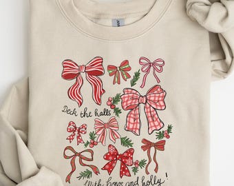 Deck the Halls Christmas Sweatshirt, Christmas Coquette Bow Shirt, Merry Christmas Shirt, Coquette Merry Christmas Sweatshirt
