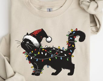 Cat Christmas Sweatshirt, Retro Christmas Shirt, Merry Christmas Shirt, Cat Merry Christmas Sweatshirt, Xmas Gift, Christmas Sweatshirt