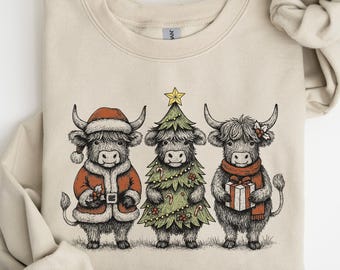 Cute Christmas Cow Sweatshirt, Christmas Cow Shirt, Merry Christmas Shirt, Cow Merry Christmas Sweatshirt, Highland Shirt