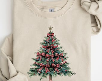 Bow Christmas Tree Sweatshirt, Christmas Coquette Bow Shirt, Merry Christmas Shirt, Coquette Merry Christmas Sweatshirt