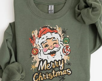Retro Santa Sweatshirt, Retro Christmas Shirt, Merry Christmas Shirt, Santa Merry Christmas Sweatshirt, Xmas Gift, Christmas Sweatshirt
