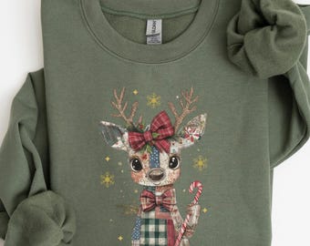 Cute Reindeer Sweatshirt, Christmas Shirt, Holiday Clothing, Womens Christmas Shirts, Christmas Crewneck, Christmas Gift