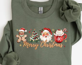 Merry Christmas Sweatshirt, Retro Christmas Shirt, Merry Christmas Shirt, Santa Merry Christmas Sweatshirt, Coffee Shirt, Gingerbread Tee