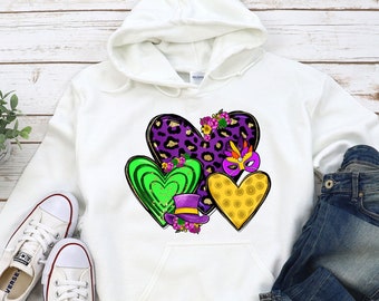 Chemise coeurs Mardi Gras, chemise coeurs léopard, chemise masque de Mardi Gras, chemise chapeau de Mardi Gras, chemise coeurs de Mardi Gras, t-shirt de Mardi Gras,