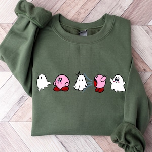 Sudadera con fantasma de Kirby, sudadera divertida de otoño, camiseta divertida de Halloween, sudadera de otoño, camiseta de otoño, sudadera de Kirby, camiseta de fantasma