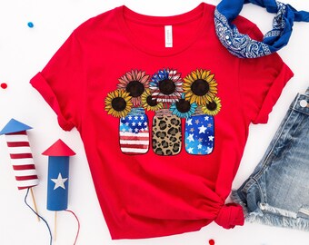 Sunflowers Shirt, Sunflowers Leopard USA Shirt, 4th of July Shirt, Merica Shirt, 4th of July, Fourth of July Shirt,  Independence Day Shirt