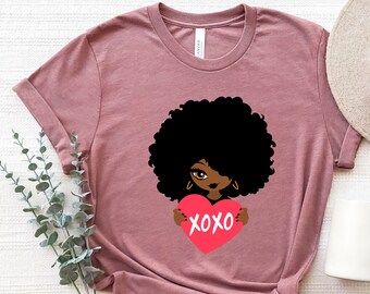 XOXO-tröja, afrokvinna-tröja, afroamerikansk kvinna-tröja, XOXO-hjärt-tröja, XOXO-tröja, alla hjärtans dag-present, alla hjärtans dag-tröja, hjärt-tröja