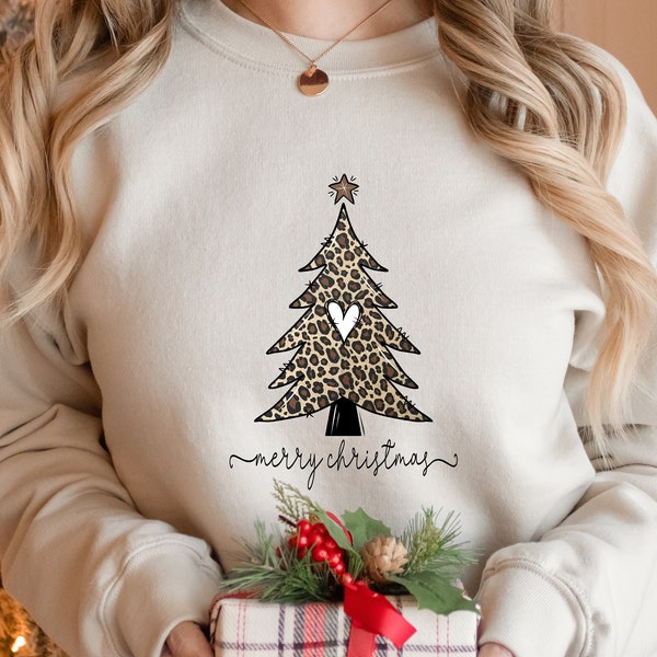 Christmas Tree Leopard Sweatshirt, Christmas Sweatshirt, Christmas Leopard Shirt, Christmas Gift, Christmas Tree Sweatshirt, Christmas Gift