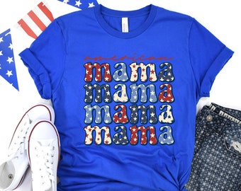 Amerikanisches Mama Retro Shirt, Mama Shirt, 4. Juli Shirt, Merica Shirt, Fourth of Jully, USA, Unabhängigkeitstag, Rot, Weiß Blau