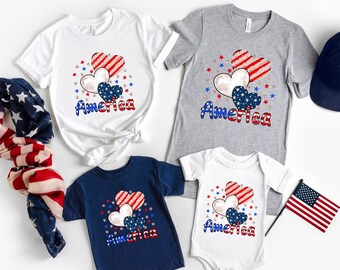 America Hearts Shirt, 4th of July Shirt, Merica Shirt, Fourth of July, USA, Independence Day, Red White Blue, Stars and Stripes, America