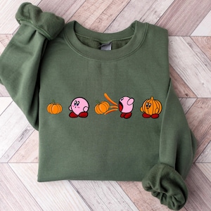 Sudadera de calabaza de Kirby, sudadera divertida de otoño, camiseta divertida de Halloween, sudadera de otoño, camiseta de otoño, sudadera de Kirby, camiseta de calabaza
