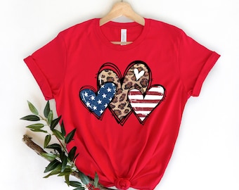 Doodle Hearts USA Shirt, Leopard Heart Shirt, Stars and Stripes, 4th of July Shirt, Merica Shirt, 4th of July, Fourth of July Shirt, USA Tee