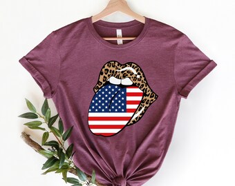Shirt luipaard patriottische lippen, shirt 4 juli, Merica-shirt, 4 juli, shirt van 4 juli, shirt VS, shirt van de VS, shirt van de onafhankelijkheidsdag