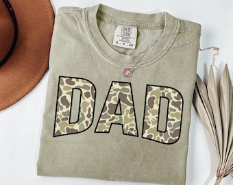 Comfort Colors® Camouflage Dad Shirt, Retro Varsity Dad Tee, Duck Camo Father’s Day Gift, Classic Dad Shirt, Retro Dad Shirt, Gift For Dad