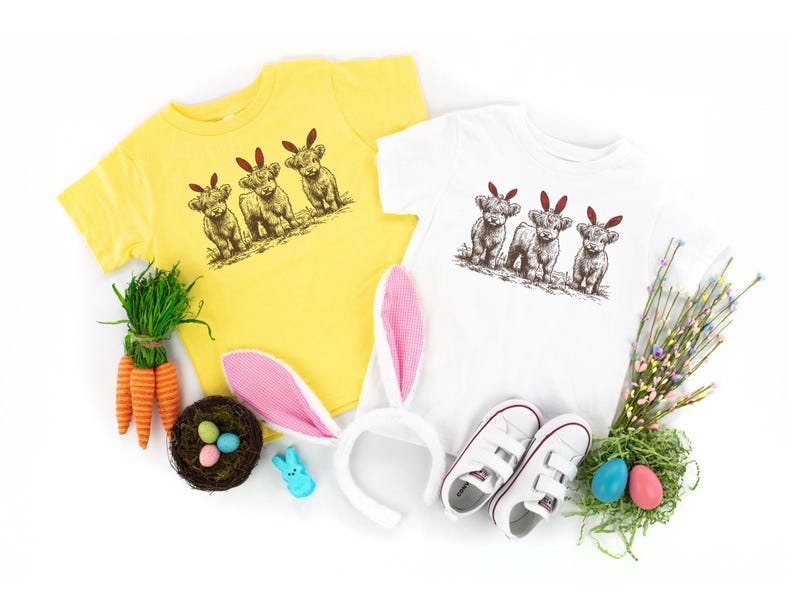 Easter Highland Cow Sweatshirt, Cute Easter Cow Shirt, Bunny Ear Cow Shirt, Funny Easter Gift For Men Women & Kids, Easter Western Shirt