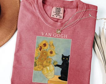 Comfort Colors® Cat Shirt, Funny Cat Shirt, Van Gogh Shirt, Cat Meme Shirt, Black Cat T Shirt, Art Shirt, Artist Tee, Kitty Lover Gift Tee