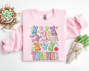 Easter Teacher Peeps Sweatshirt, Easter Bunny Shirt, Cute Teacher Rabbit Shirt, Easter Teacher Shirt, Easter Gift For Teacher, Funny Teacher