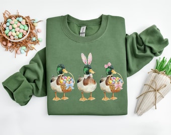 Easter Goose Sweatshirt, Cute Easter Duck Shirt, Bunny Ear Goose Shirt, Funny Easter Gift For Men Women & Kids, Easter Goosebumps Shirt