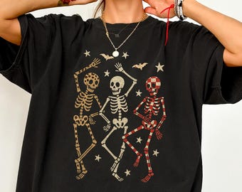 Comfort Colors® Dancing Skeleton Shirt, Halloween Shirt, Pumpkin Shirt, Retro Halloween Shirt, Skeleton Halloween Shirt