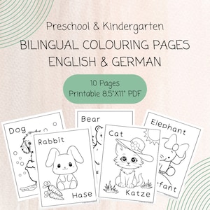 Printable Bilingual Coloring Pages - German-English Animal Book for Kids, Language Learning Activity