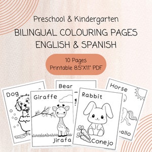 Spanish-English Coloring Pages | Bilingual Colouring Pages | Printable Spanish Language Learning | Animal Coloring Book for Kids