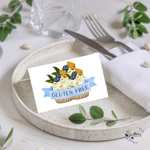 Tarjetas de presentación sin gluten para imprimir en formato de carpa para comidas compartidas, bodas y eventos: fáciles de doblar y aptas para personas alérgicas