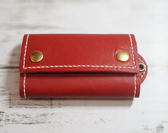 Japanese Vegetable Tanned Leather Handmade Key Case Holder  / Vegetable Tanned Leather / Handmade Leather / Grain Leather