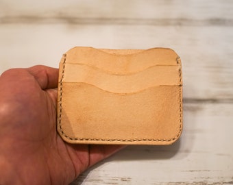 Japanese Natural Vegetable Tanned leather Card Holder Full Grain Leather / Vegetable Leather / Leather Wallet / Handmade / Handmade-stitched