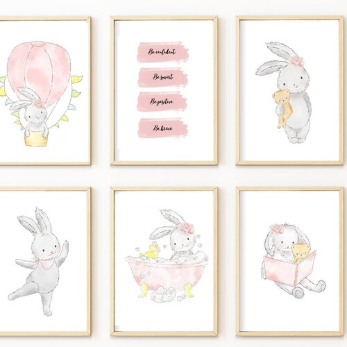 Nursery Wall Art Bunny Pink Nursery Decor Nursery Decor Girl Etsy
