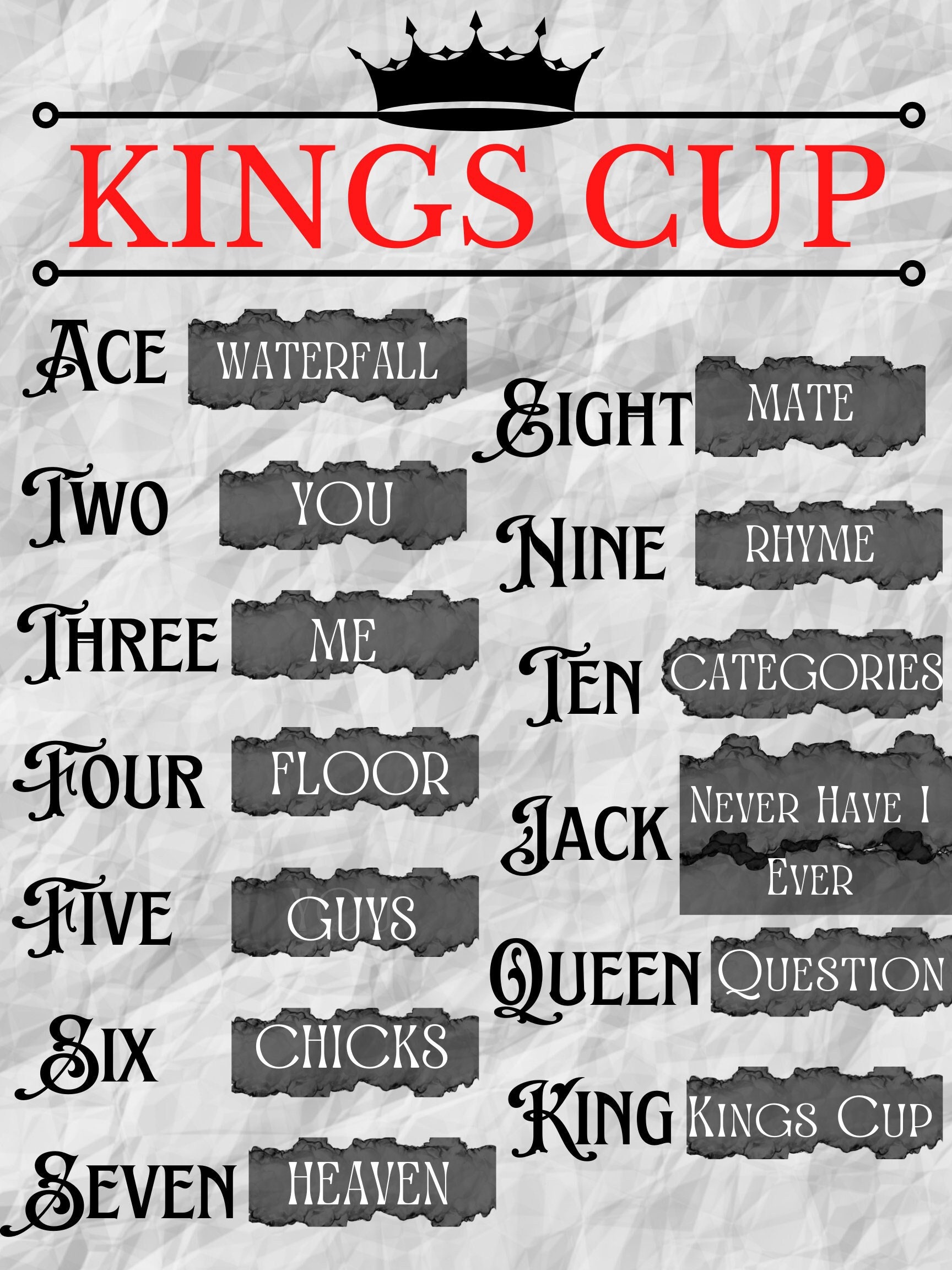 KINGS CUP RULES Digital Download 
