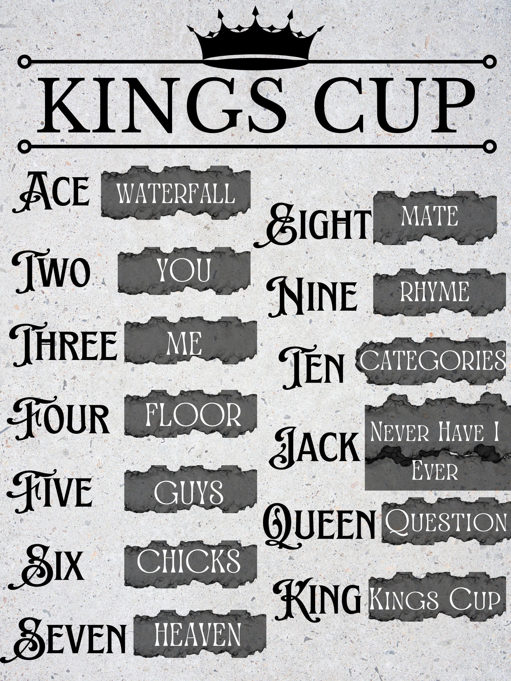 KINGS CUP RULES Printable Download Etsy