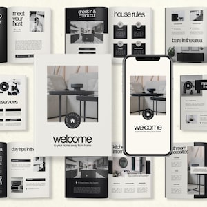 Mall för Airbnb-välkomstbok Canva, digital Airbnb-välkomstguide, välkomstpaket för värdar, utskrivbar guidebok för semesterbostäder, husmanual
