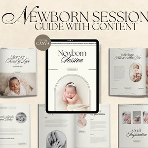 CANVA Modern Newborn Session Client Guide with Content, Pre-written Welcome Guide, Editable Photographer Guide with Copy, Magazine Template