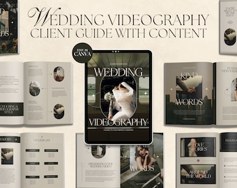 CANVA Modern Wedding Videography Client Guide with Content, Pre-written Welcome Guide, Editable Videographer Magazine Template with Copy