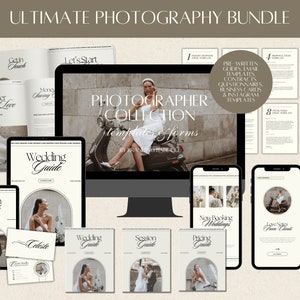 Pacote de fotografia CANVA Ultimate, guias modernos pré-escritos do cliente, modelos de e-mail, cartão de visita, história IG, contratos, questionário
