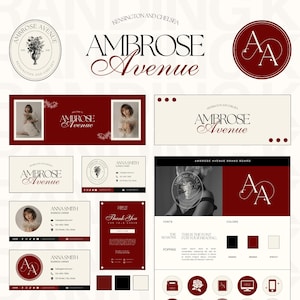 Modèle de kit de marque Canva, image de marque rouge moderne, logo modifiable, carte de visite, signature d'email, carte de remerciement, couverture Facebook Youtube X