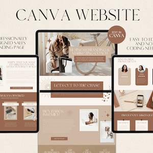 CANVA Website for Coaches, Content Creator, Influencer, VA, Sales Landing Page, Low Cost One Page Template for Service Providers, Boho